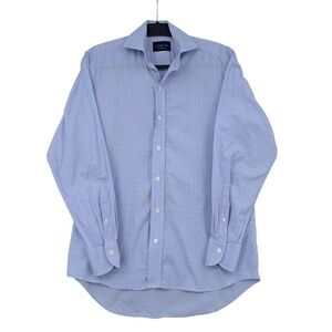Ledbury Dress Shirt Mens 15 38cm Cotton Micro Check Blue Purple